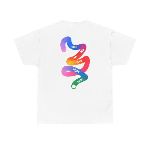 Don't Worry About Your Future rainbow ribbon back print on a white oversized cotton tee