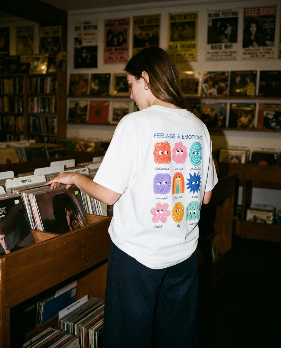 Feelings and Emotions oversized tee styled in an urban setting