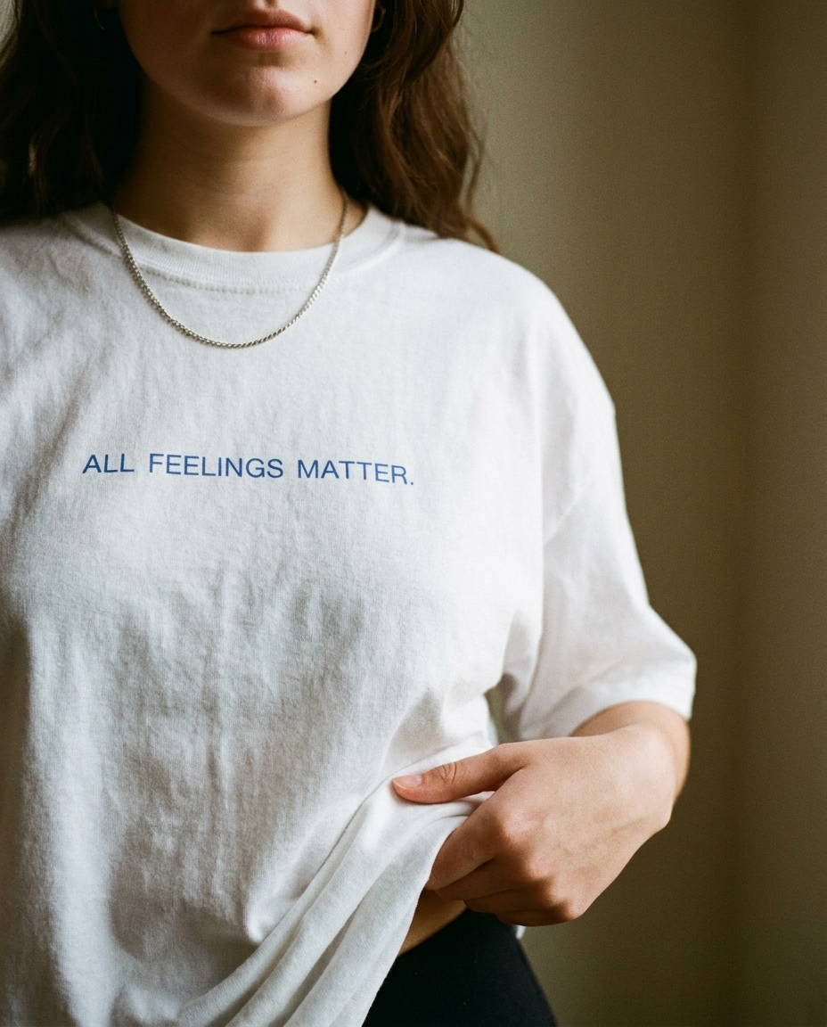 Back of the Feelings and Emotions tee shown in daylight