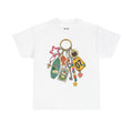 Keychain Charm retro print on the front of a white oversized cotton tee – lonely in bloom