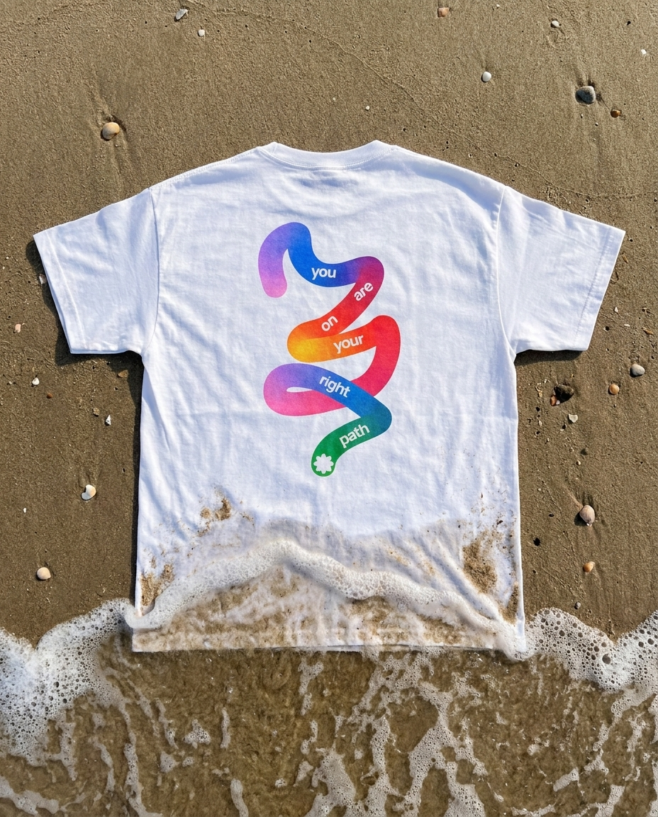 Back of the Don't Worry About Your Future tee shown in soft daylight